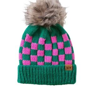 Panache Green and Pink Checkered Knit Hat